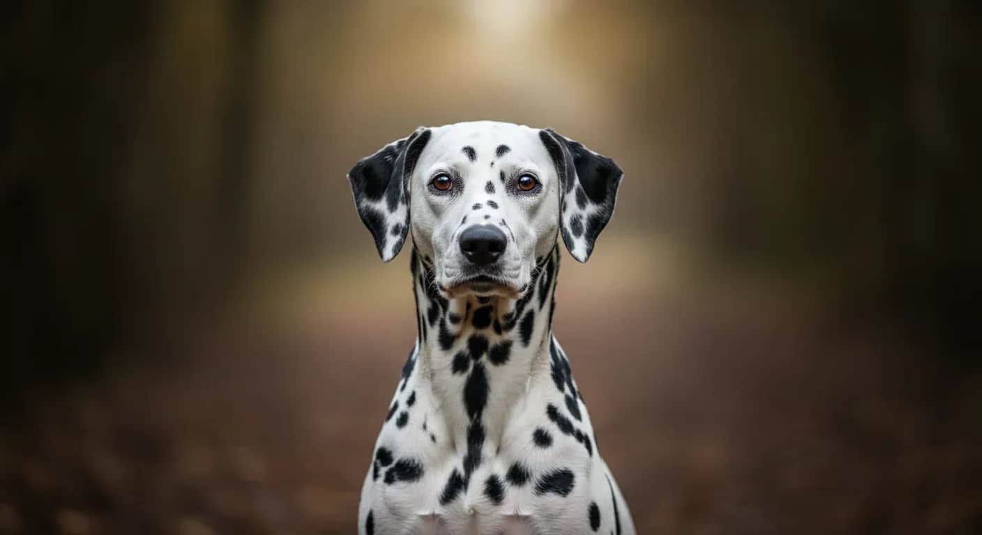 Professional portrait of a healthy Dalmatian dog with distinctive black spots on white coat, centered in frame to illustrate the breed discussed in the comprehensive health guide
