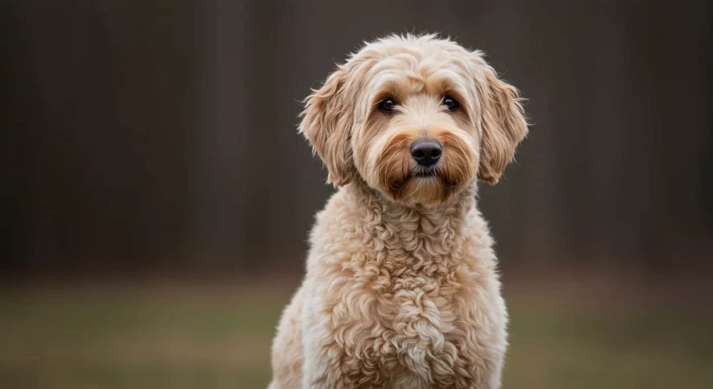 A beautifully groomed Goldendoodle with a perfect teddy bear cut demonstrating ideal coat length and facial trimming for the breed