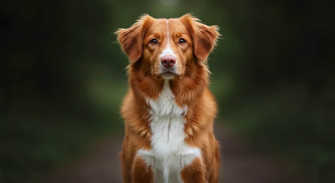 Nova Scotia Duck Tolling Retriever sitting alertly with intelligent expression, showcasing the breed's characteristic red coat and alert temperament discussed in the article