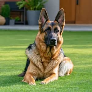 German Shepherd: Noble shepherd with confident posture on home lawn