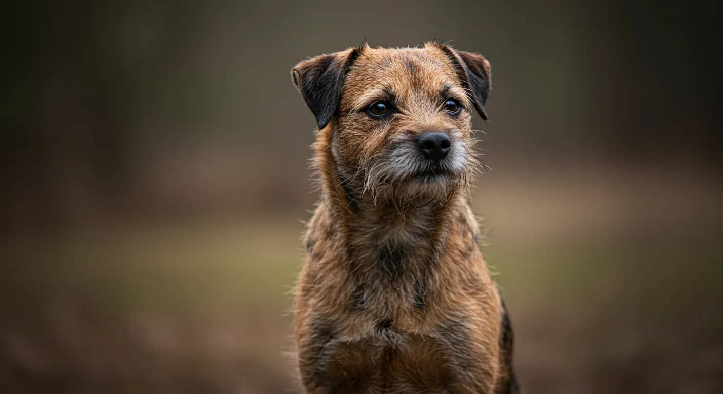 Professional portrait of a Border Terrier showcasing its distinctive wiry double coat, demonstrating the natural texture and appearance that proper grooming maintains