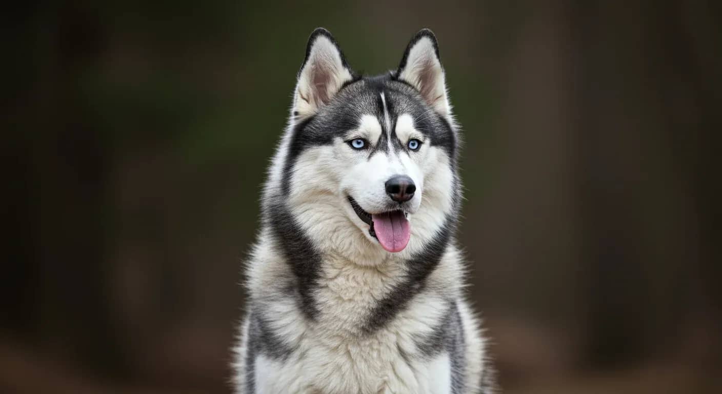 Close-up portrait of a Siberian Husky showcasing its healthy double coat structure, demonstrating the grooming care discussed in the article