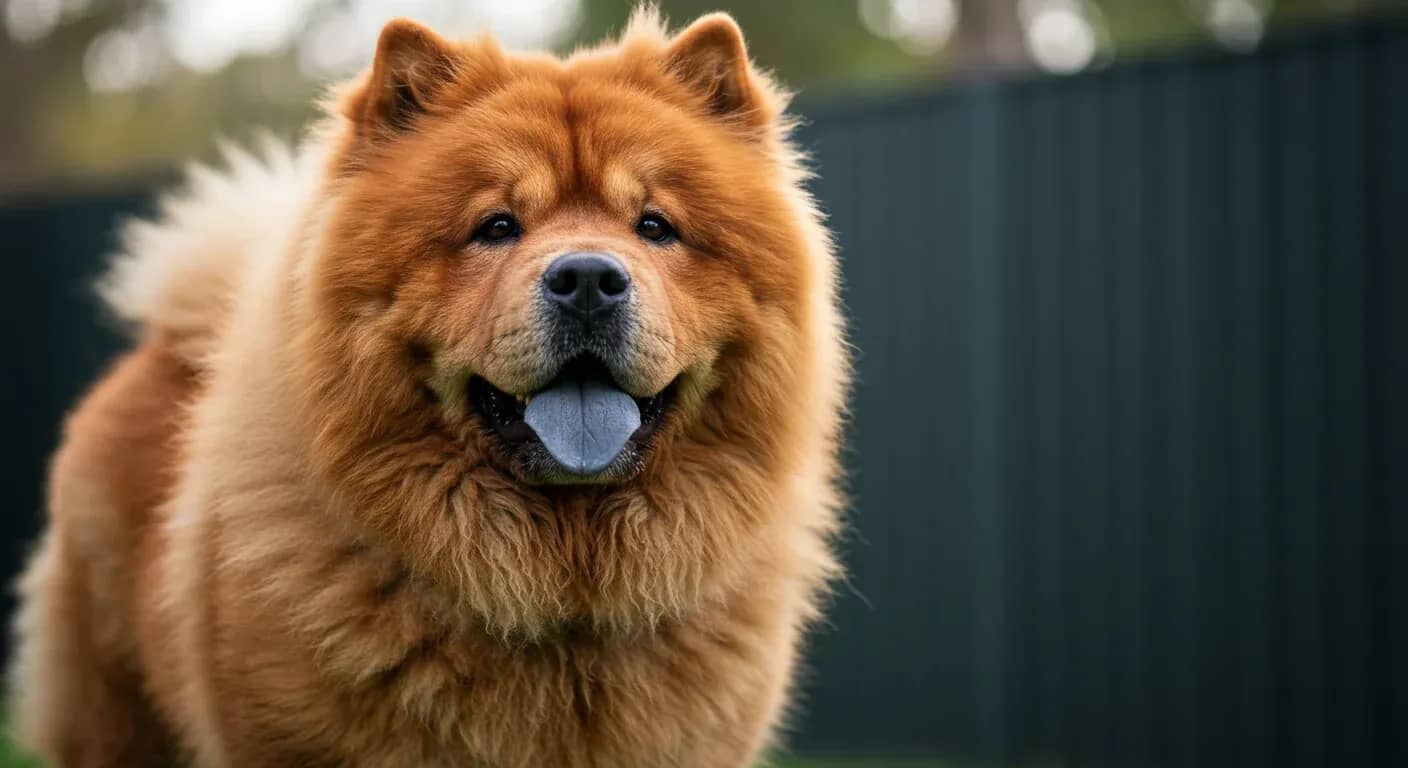 A healthy red Chow Chow dog with thick fluffy coat positioned centrally in frame at an Australian veterinary clinic, representing the breed's health monitoring needs