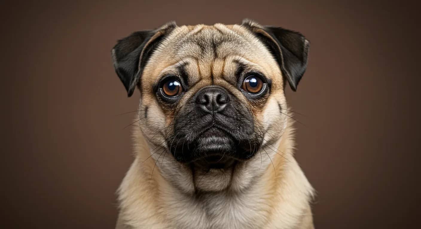 Close-up portrait of a fawn Pug showing the breed's characteristic flat face, wrinkled features, and large dark eyes that make them prone to specific health conditions discussed in the article