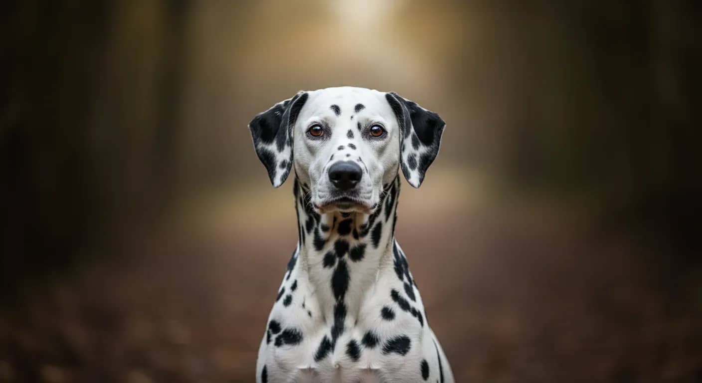 Professional portrait of a healthy Dalmatian dog with distinctive black spots on white coat, centered in frame to illustrate the breed discussed in the comprehensive health guide