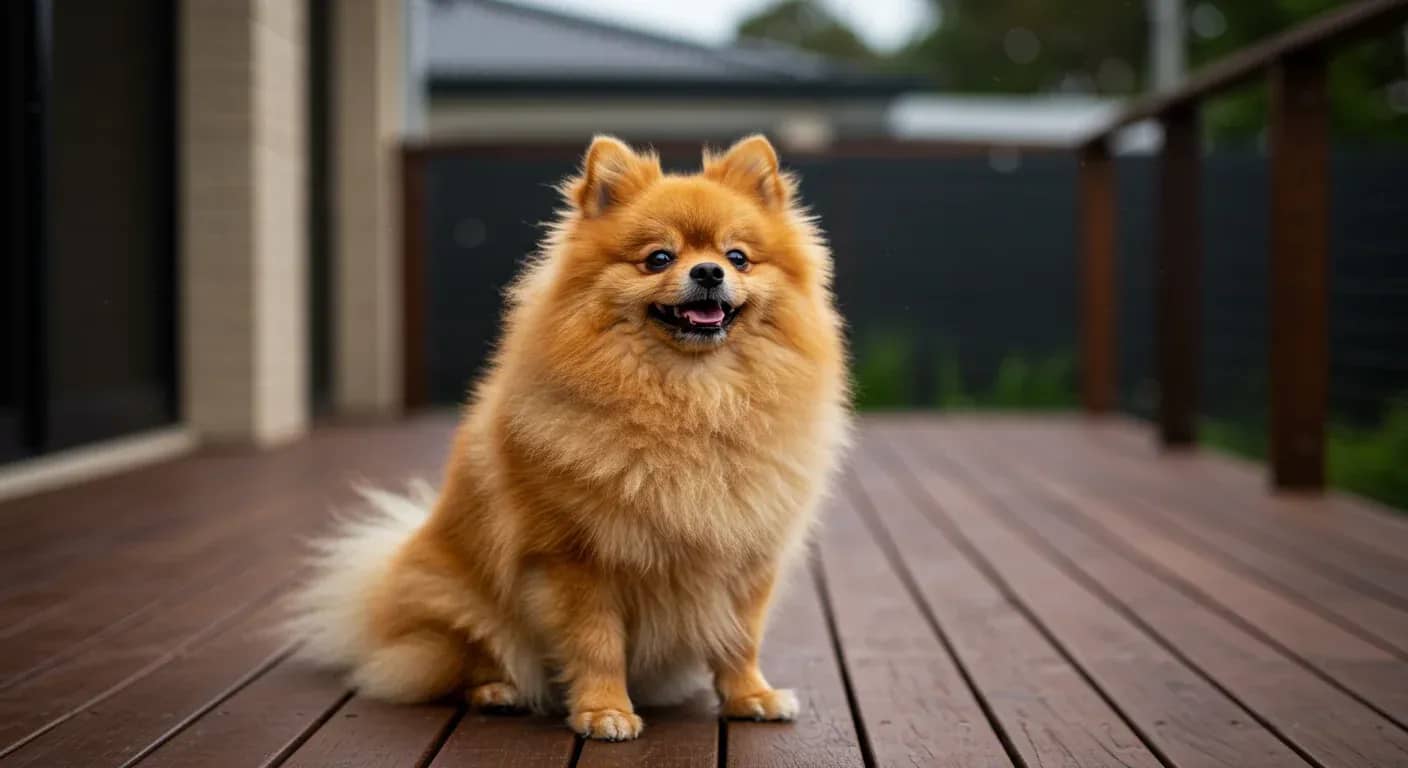 Orange Pomeranian dog barking with alert expression, demonstrating the vocal communication behavior discussed in the article about understanding Pomeranian barking patterns
