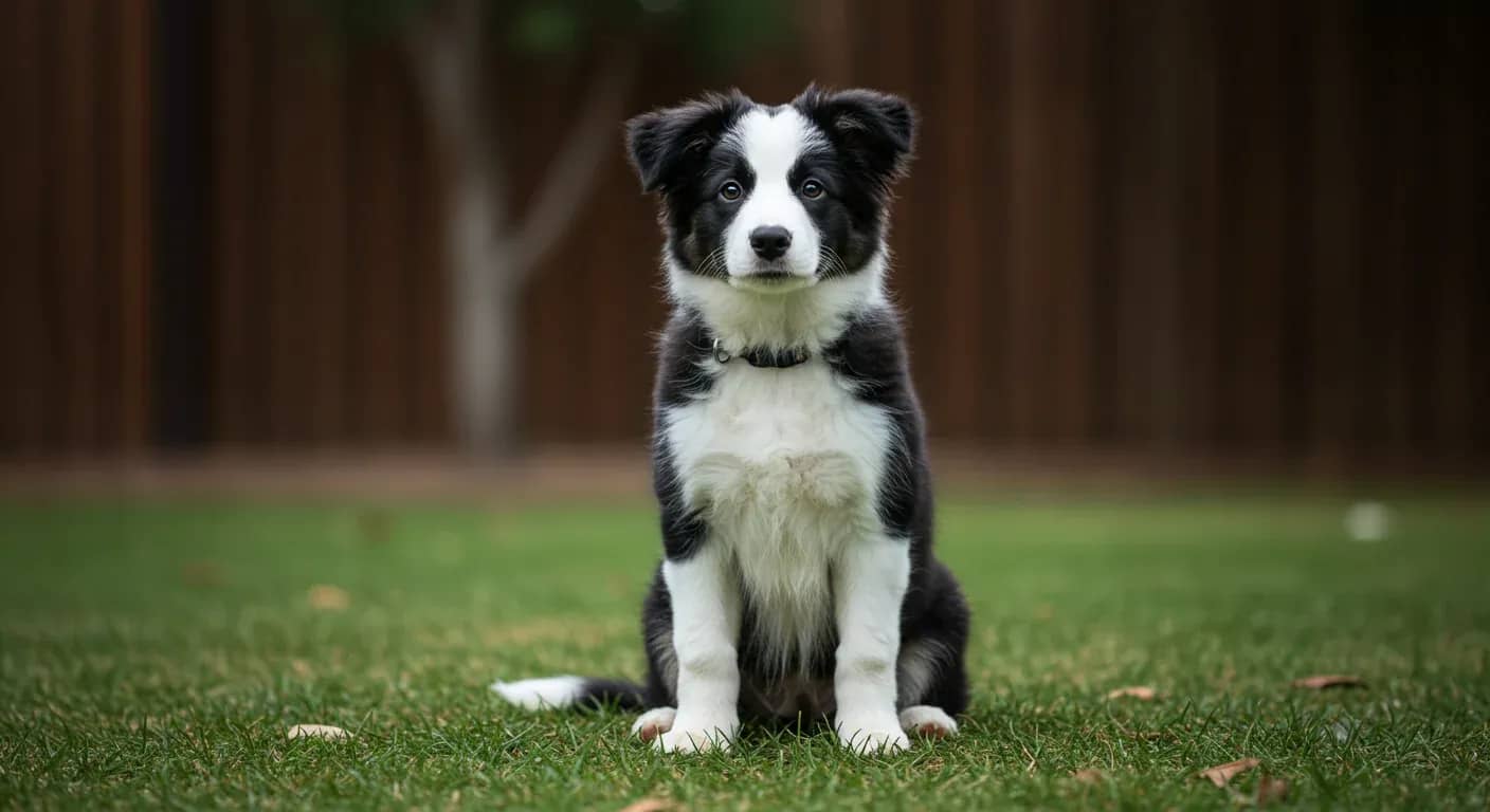 Young Border Collie puppy sitting attentively during training, demonstrating the focused learning ability discussed in the article about early puppy training