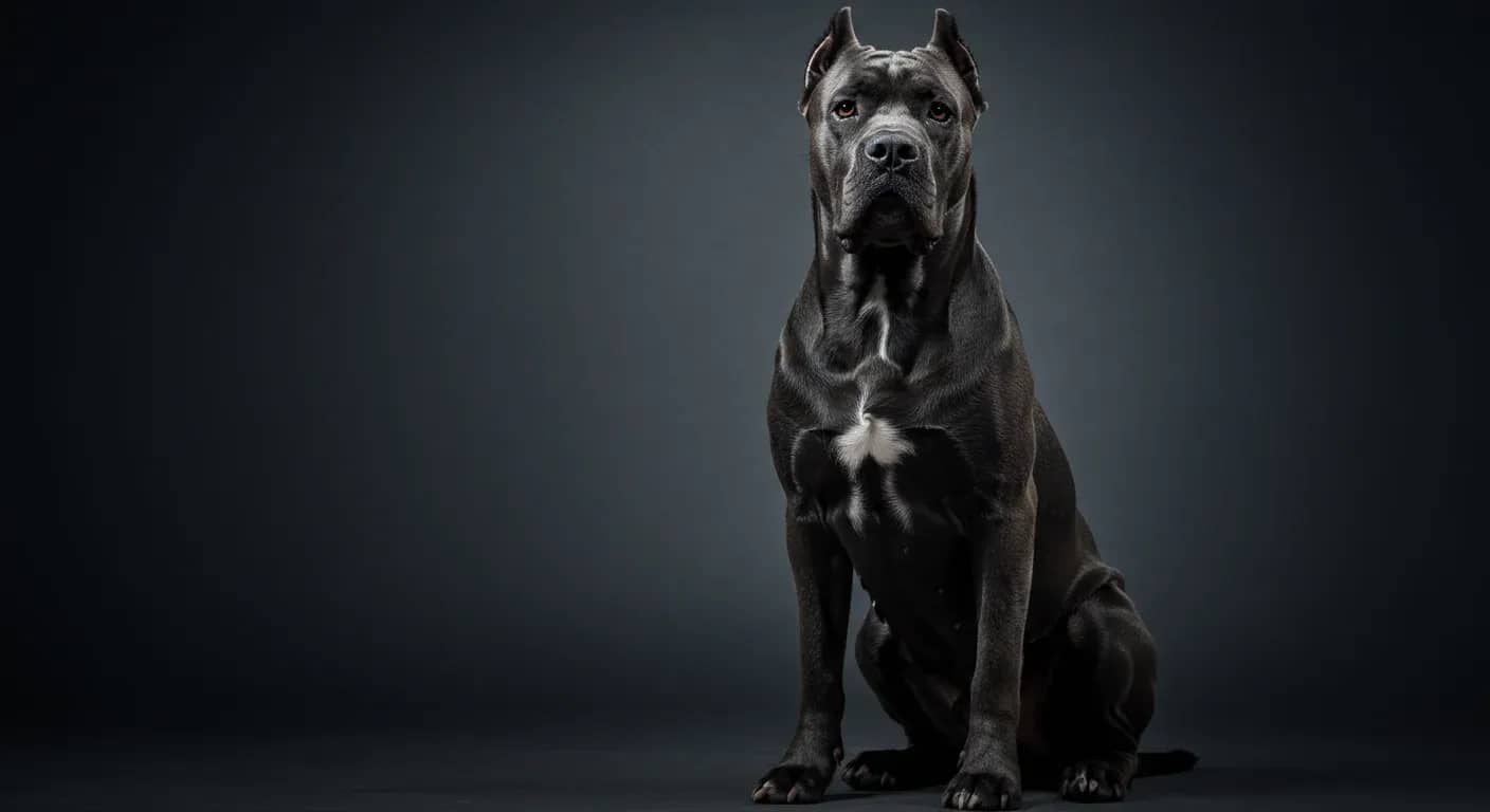 A healthy Cane Corso dog sitting in a veterinary clinic, representing the article's focus on identifying and addressing common health issues in the breed