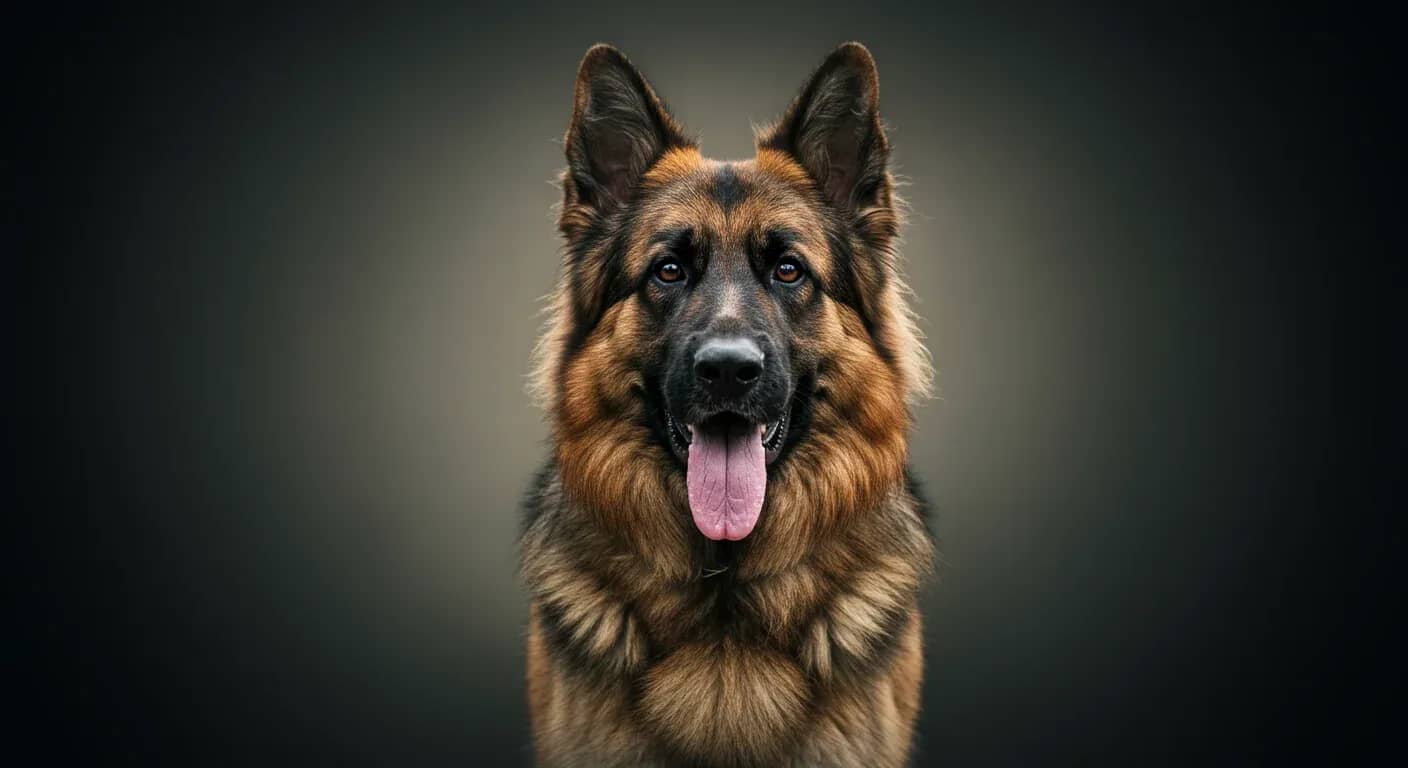 Professional portrait of a German Shepherd dog in a veterinary setting, representing the article's focus on identifying and treating skin conditions in this breed
