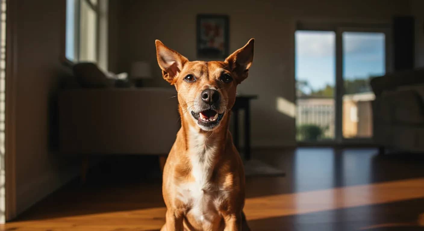 Alert Rat Terrier dog with mouth open barking, demonstrating the natural vocal behavior discussed in the article about addressing barking issues in this breed