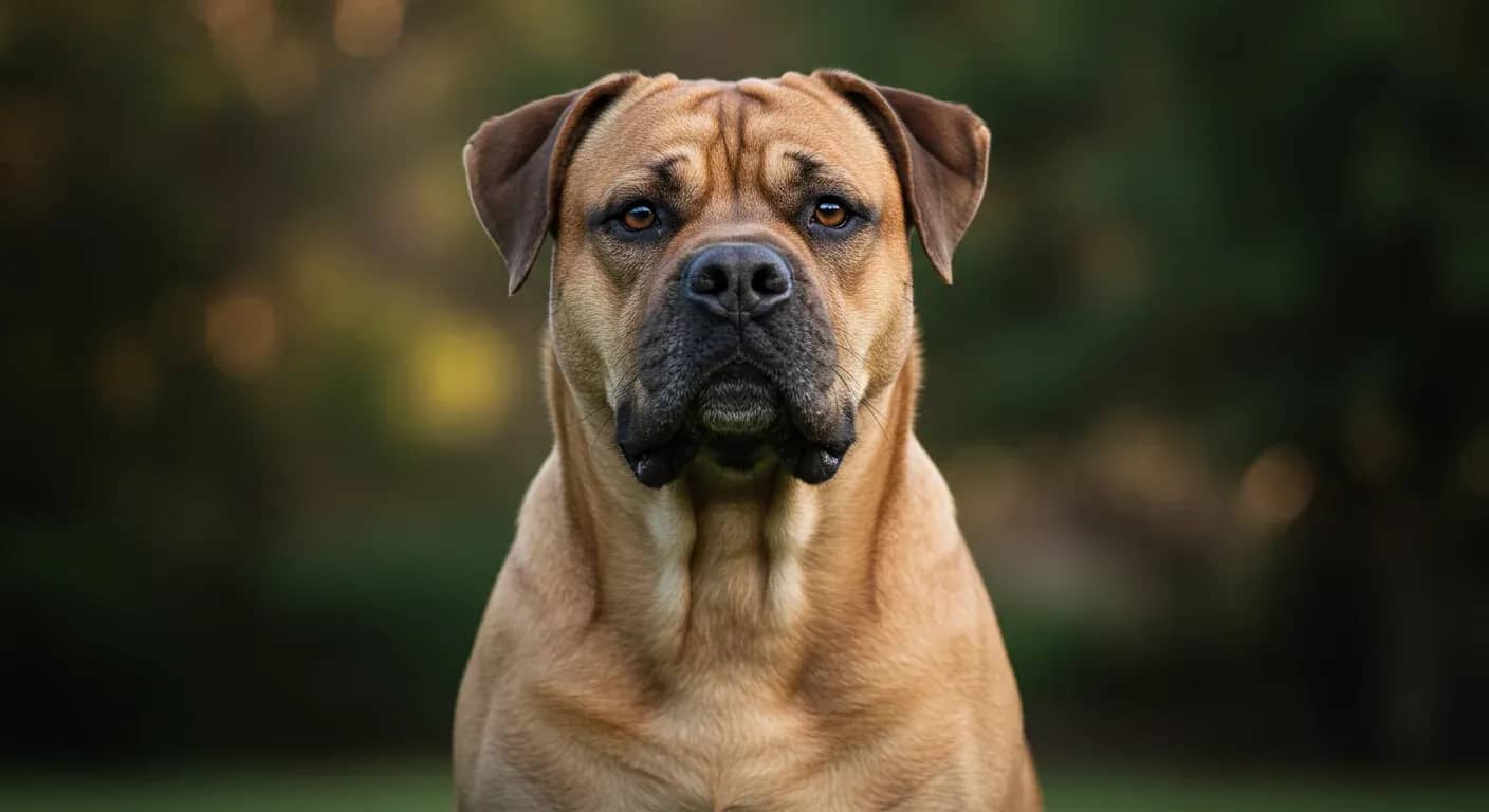 A mature Bullmastiff dog with a gentle expression positioned centrally in the frame, representing the breed's role as gentle giants and the focus on their health and longevity discussed in the article