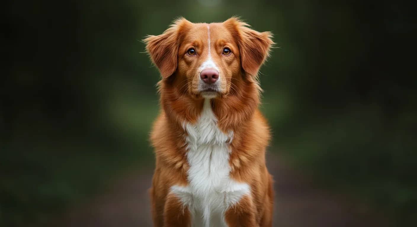 Nova Scotia Duck Tolling Retriever sitting alertly with intelligent expression, showcasing the breed's characteristic red coat and alert temperament discussed in the article