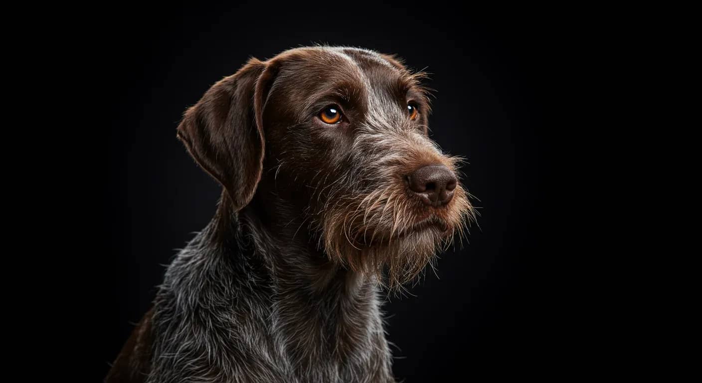 Close-up portrait of a Wirehaired Pointing Griffon showing its distinctive double coat texture with wiry outer coat and soft undercoat, demonstrating the breed's unique shedding characteristics discussed in the article