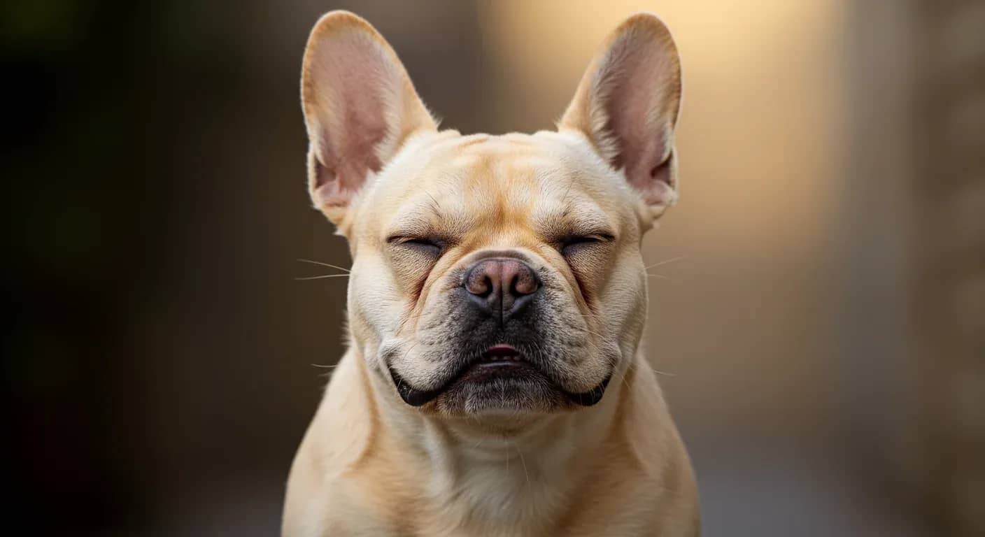 A French Bulldog sleeping peacefully, showing the flat facial features that contribute to breathing issues and snoring in this breed