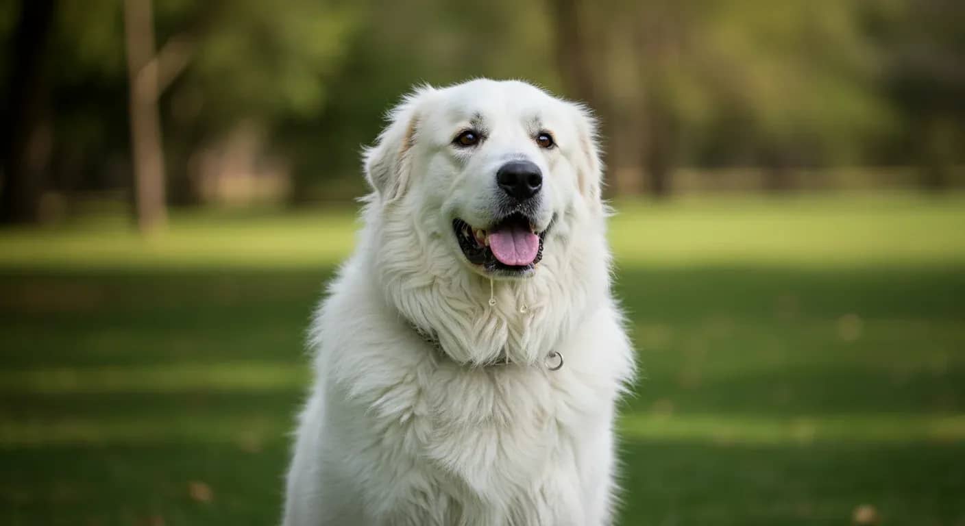Close-up portrait of a Great Pyrenees dog showing their natural drooling tendency due to loose facial features, illustrating the main topic of the article about understanding their salivation patterns