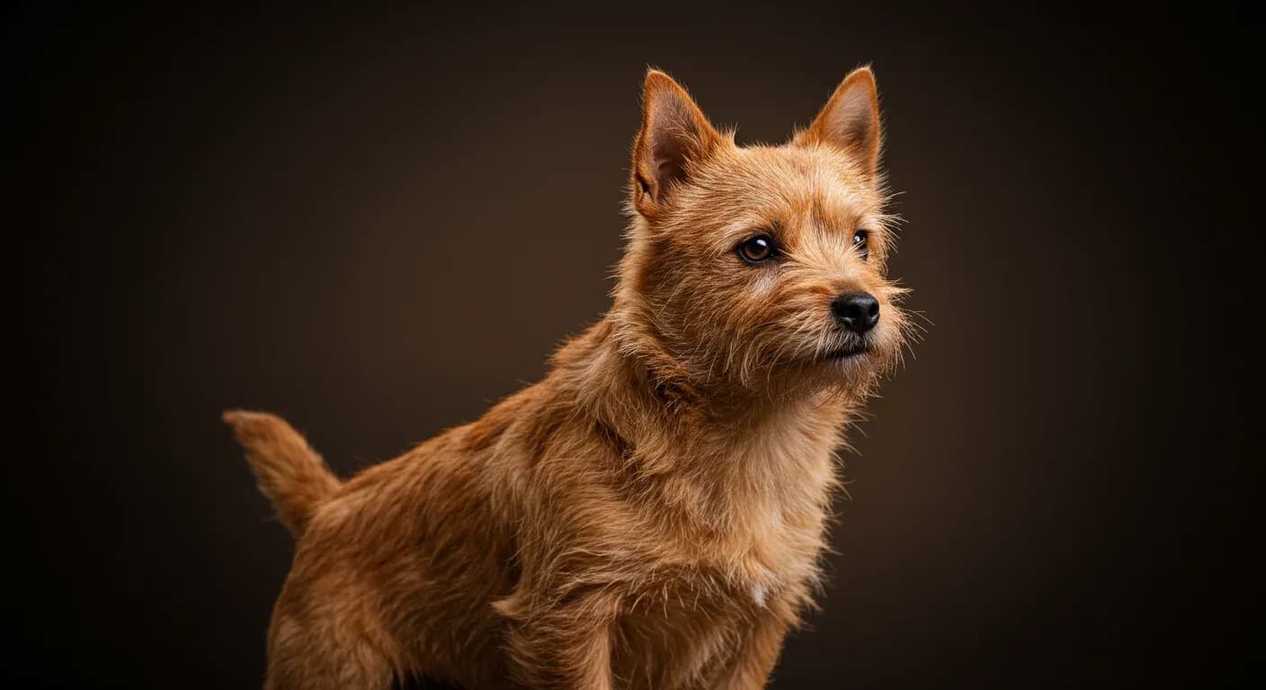 Professional portrait of a Norwich Terrier showcasing the breed's distinctive wiry coat texture and coloring that the article discusses maintaining through proper grooming techniques