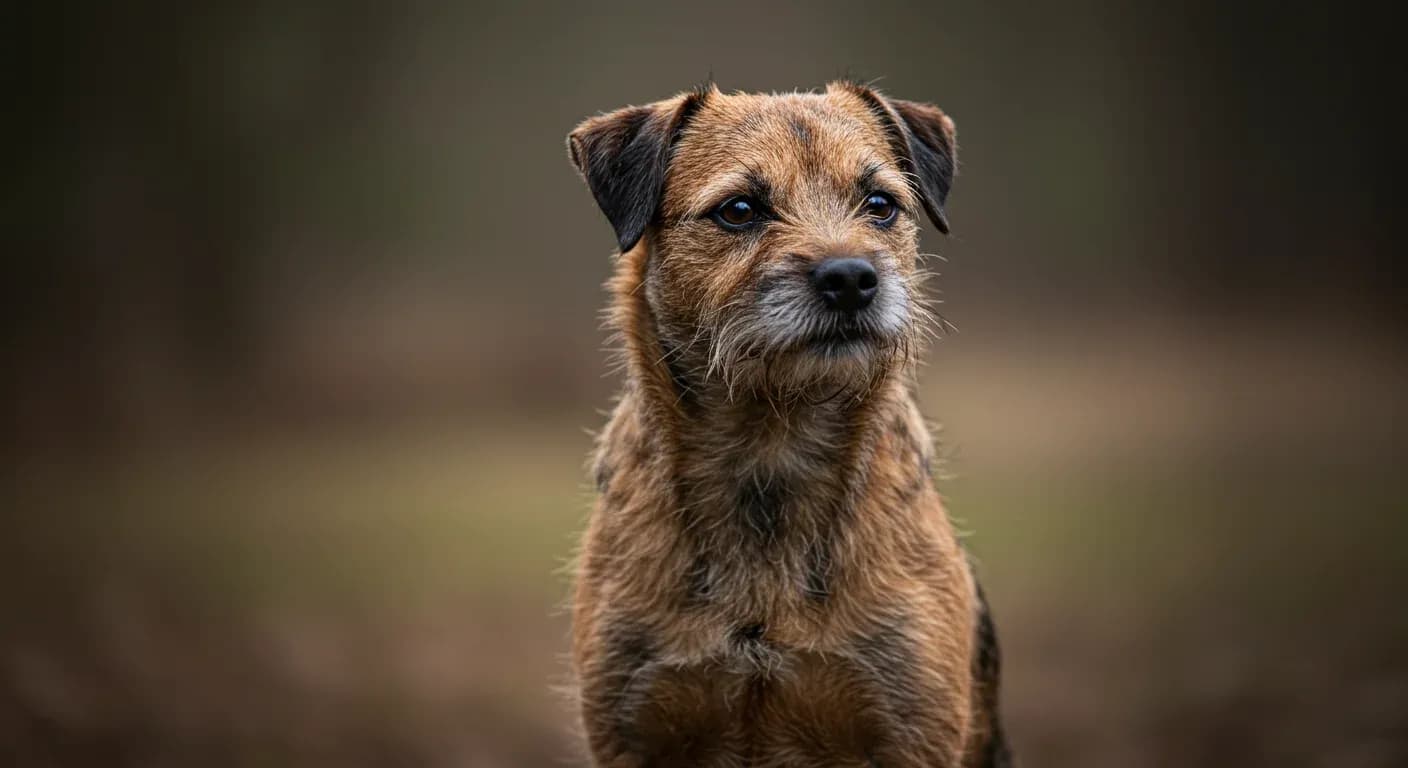 Professional portrait of a Border Terrier showcasing its distinctive wiry double coat, demonstrating the natural texture and appearance that proper grooming maintains