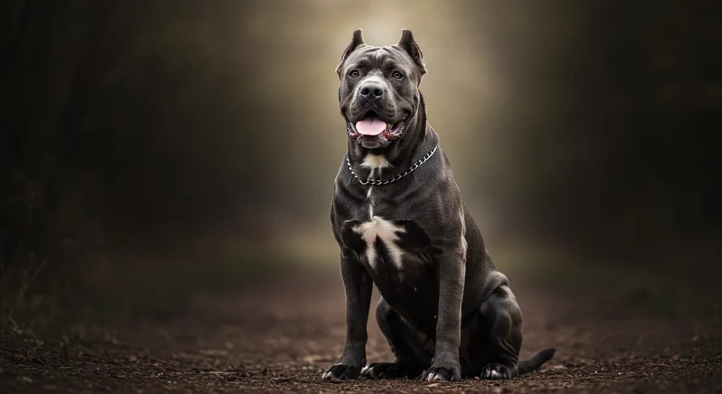 A confident Cane Corso dog sitting in an alert, protective posture, demonstrating the breed's natural guarding instincts and intelligent demeanor discussed in the article