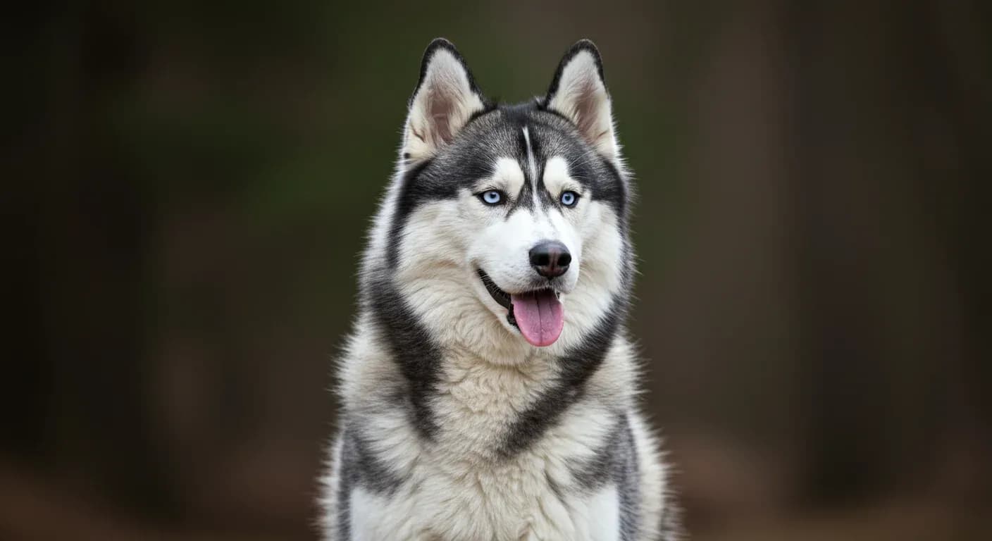 Close-up portrait of a Siberian Husky showcasing its healthy double coat structure, demonstrating the grooming care discussed in the article