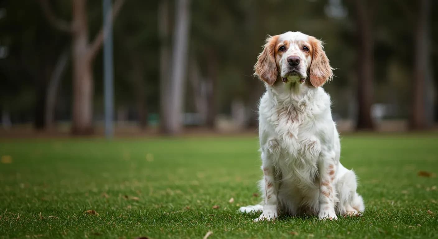 A healthy Clumber Spaniel sitting centered in frame on grass, demonstrating the breed's characteristic appearance and calm temperament discussed in the health article