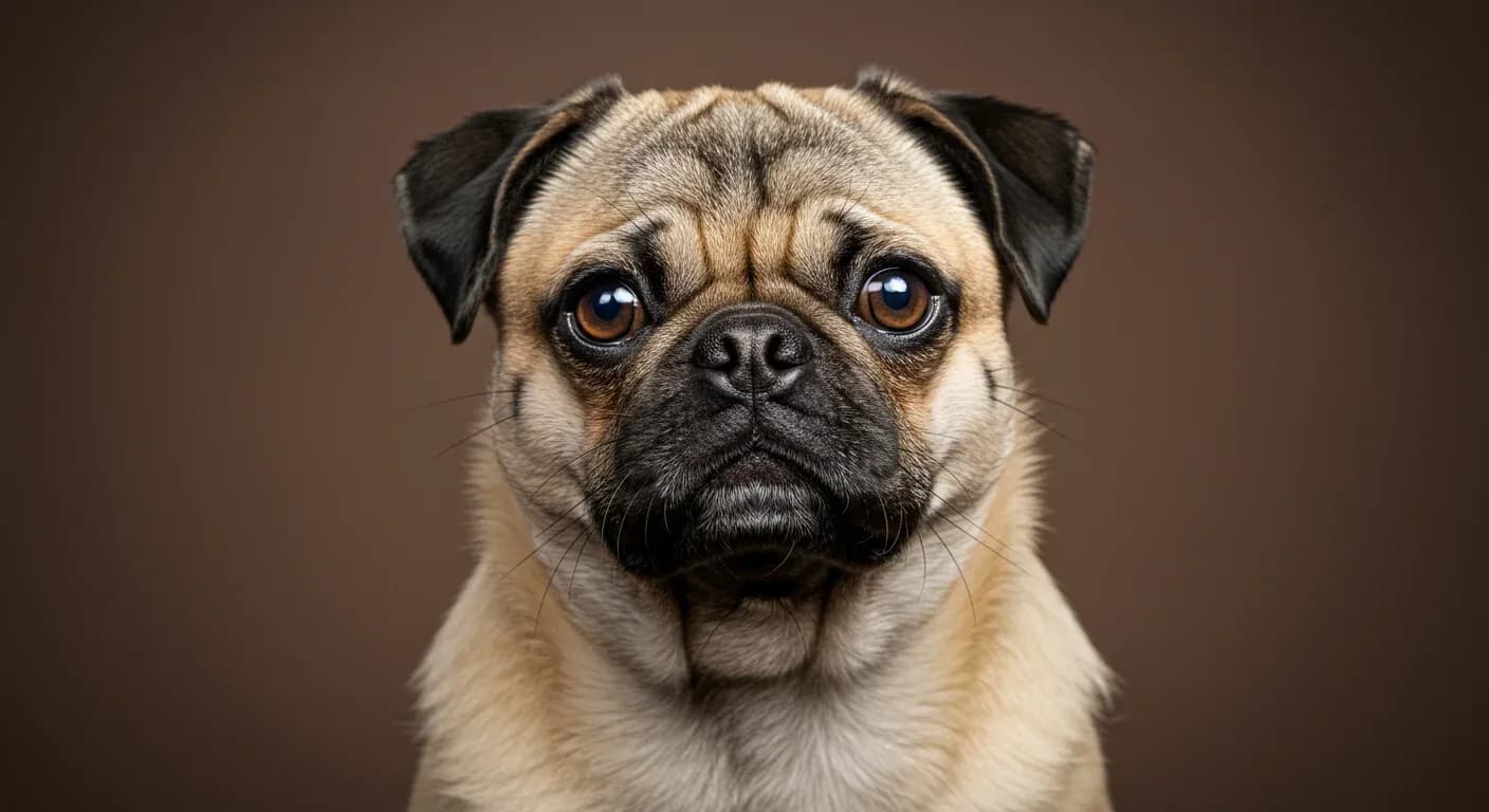 Close-up portrait of a fawn Pug showing the breed's characteristic flat face, wrinkled features, and large dark eyes that make them prone to specific health conditions discussed in the article