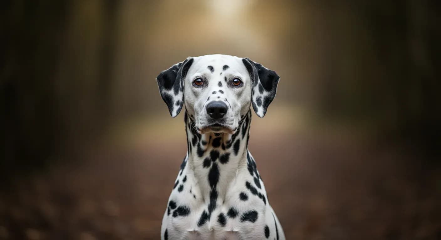 Professional portrait of a healthy Dalmatian dog with distinctive black spots on white coat, centered in frame to illustrate the breed discussed in the comprehensive health guide