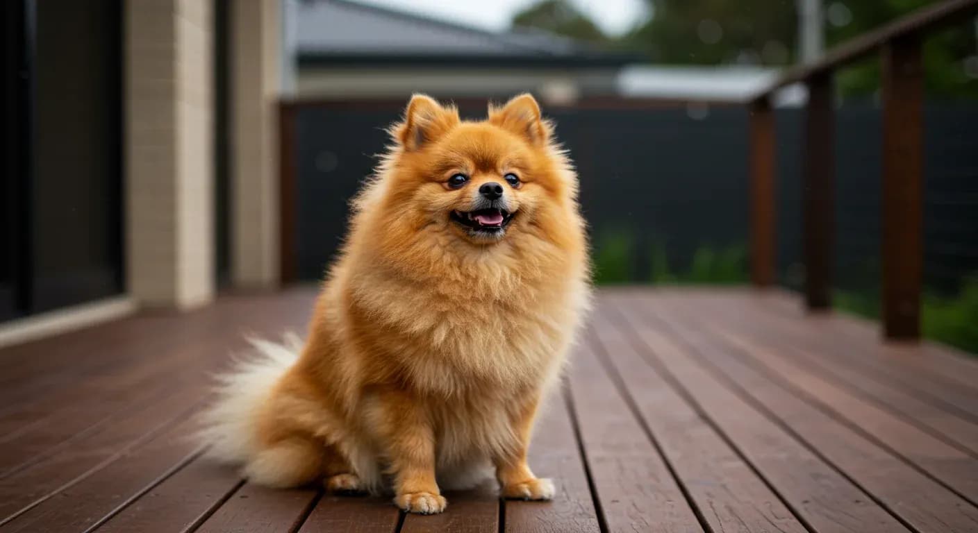 Orange Pomeranian dog barking with alert expression, demonstrating the vocal communication behavior discussed in the article about understanding Pomeranian barking patterns