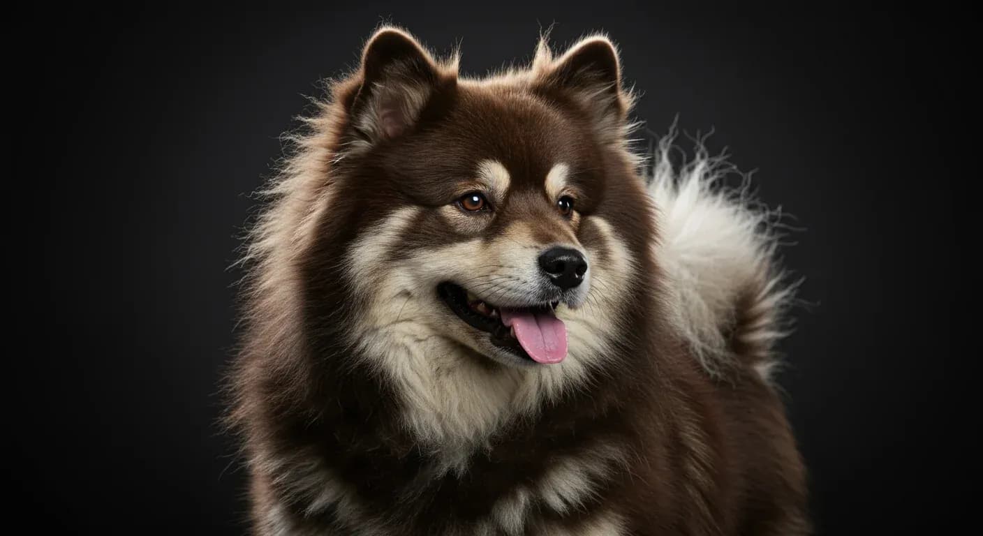 Close-up portrait of a Finnish Lapphund showing its thick, fluffy double coat that naturally sheds, illustrating the grooming challenges discussed in the article