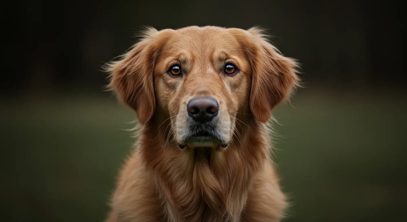 Close-up portrait of a Golden Retriever's face with warm, trusting eyes looking at camera, representing the breed's gentle nature and the importance of monitoring their eye health