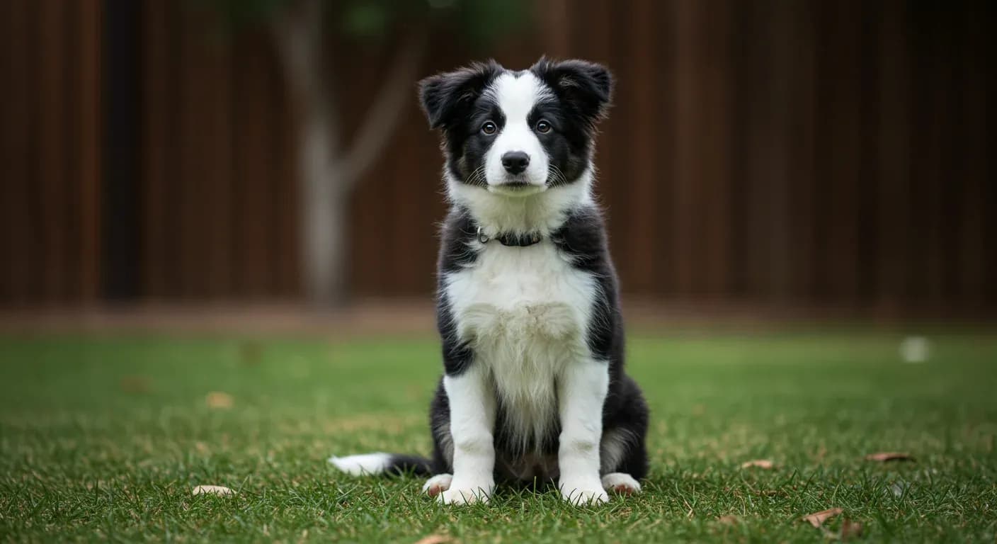 Young Border Collie puppy sitting attentively during training, demonstrating the focused learning ability discussed in the article about early puppy training
