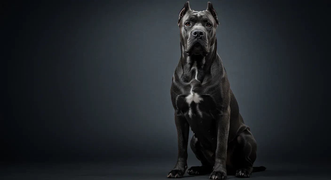 A healthy Cane Corso dog sitting in a veterinary clinic, representing the article's focus on identifying and addressing common health issues in the breed