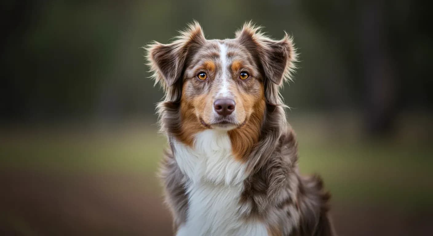 Portrait of a healthy Australian Shepherd with merle coat and alert expression, representing the breed discussed in the allergy management article