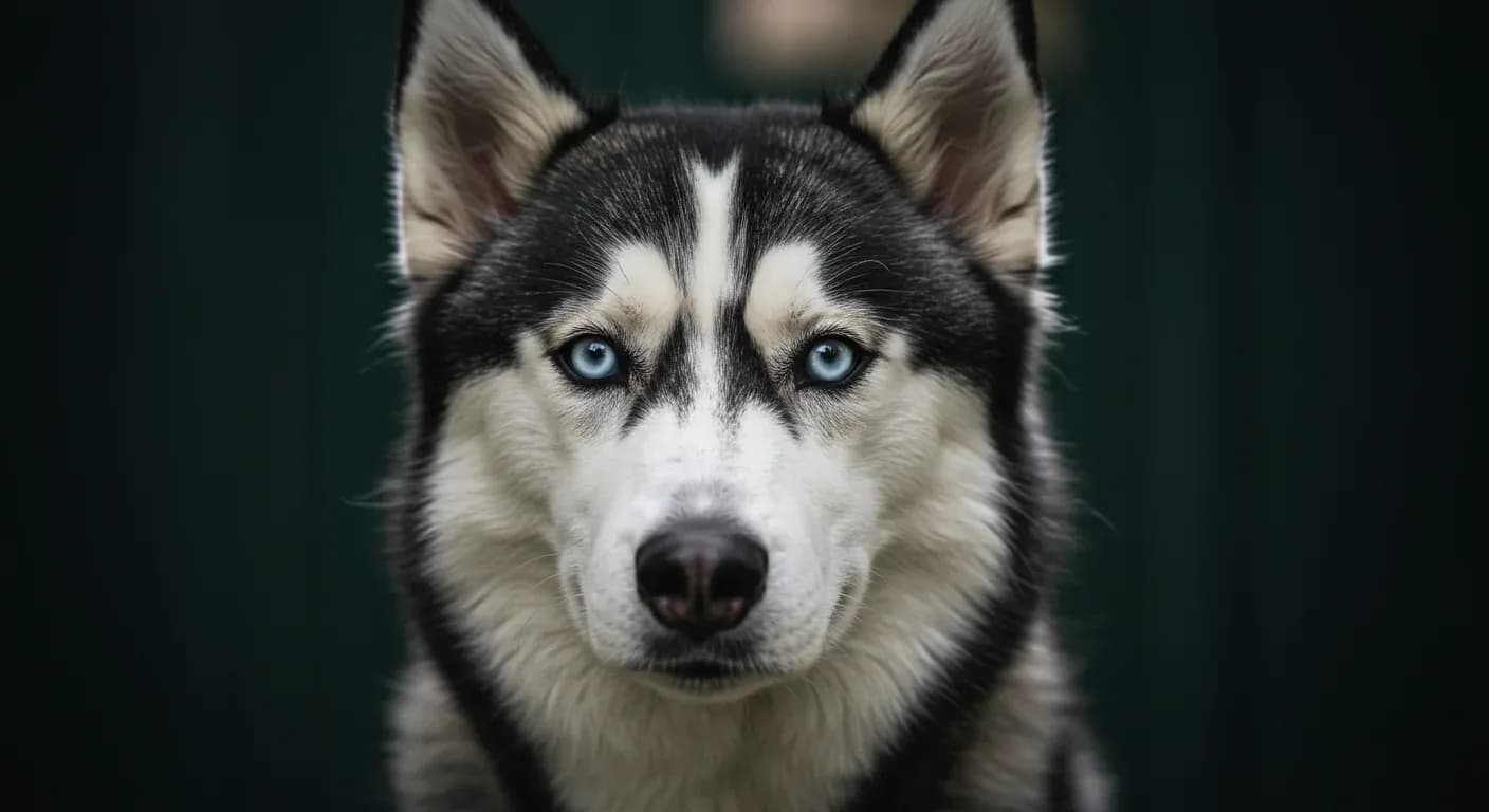 Close-up portrait of a Siberian Husky with blue eyes and thick double coat, representing dogs that commonly suffer from allergies discussed in the article