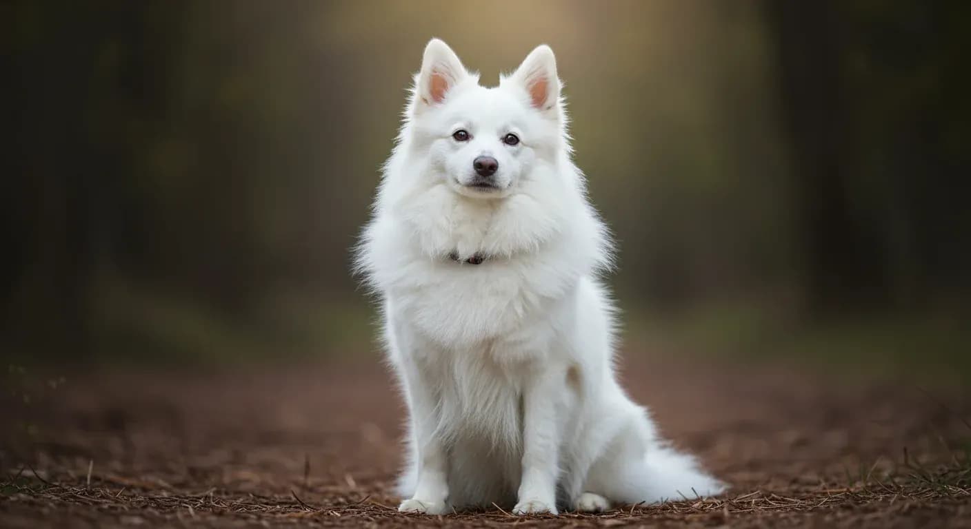 Centered portrait of a fluffy white American Eskimo dog with thick double coat, demonstrating the breed's characteristic appearance that requires specialized grooming care