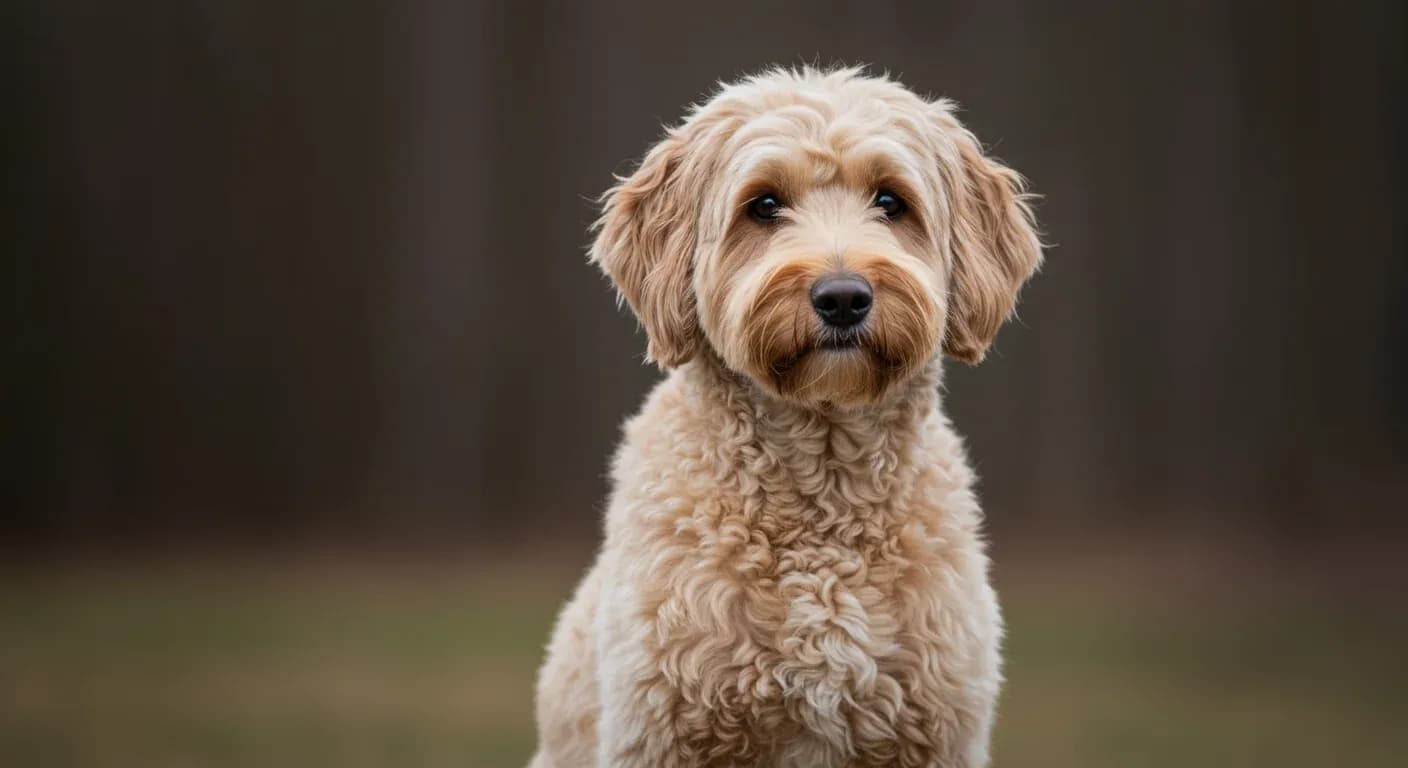 A beautifully groomed Goldendoodle with a perfect teddy bear cut demonstrating ideal coat length and facial trimming for the breed