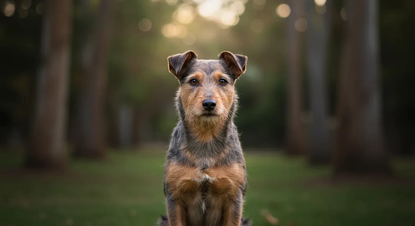 Alert Australian Terrier sitting centered in frame with perked ears and intelligent expression, demonstrating the breed's confident and spirited temperament described in the article
