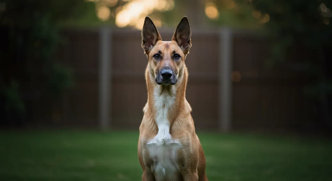 A Canaan Dog sitting alert in a centered portrait pose, demonstrating the breed's characteristic watchful and intelligent temperament discussed in the temperament guide