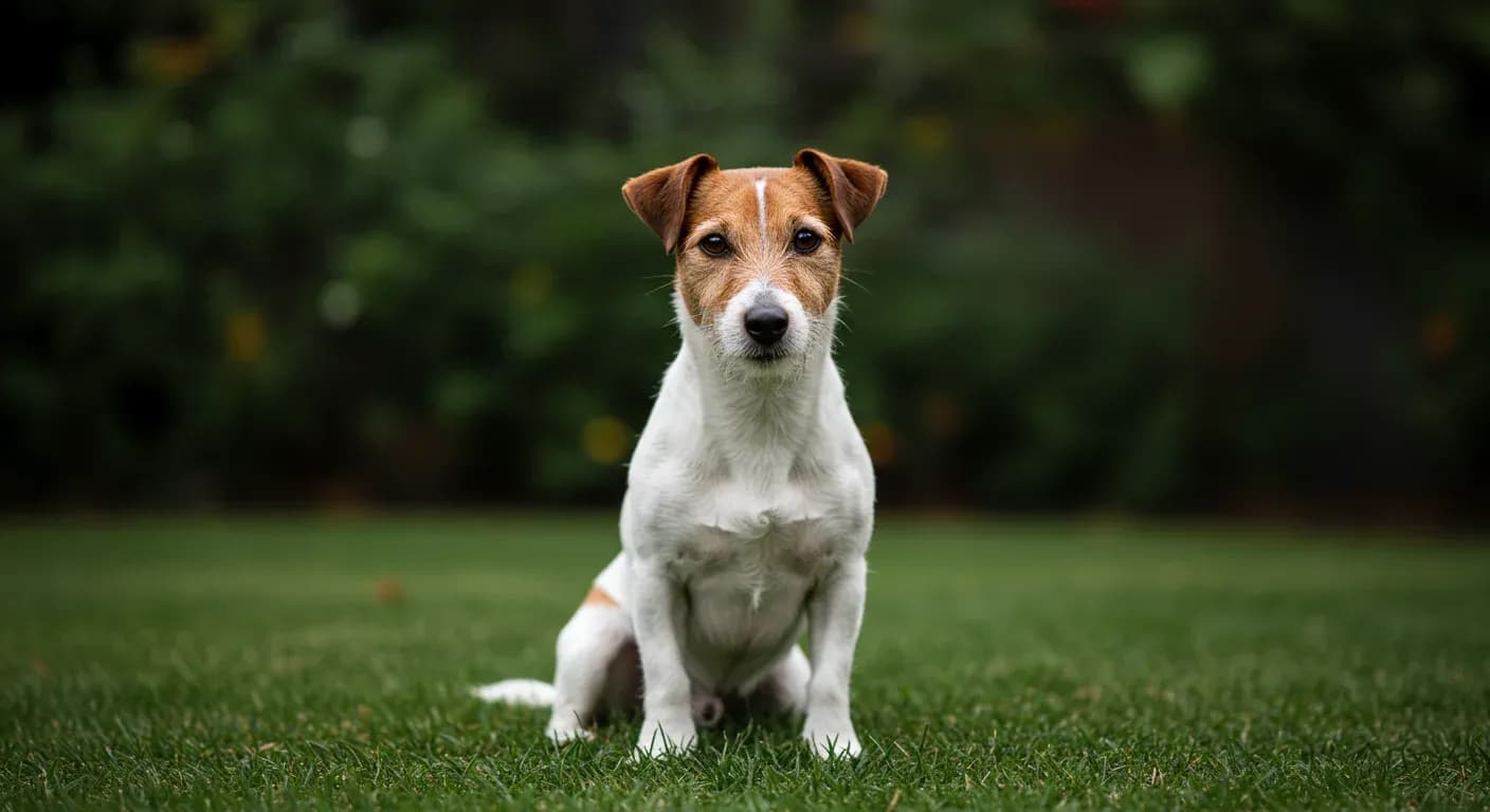 Alert Jack Russell Terrier sitting centered in frame looking directly at camera with perked ears and intelligent expression, demonstrating the breed's attentive and strong-willed temperament discussed in the training article