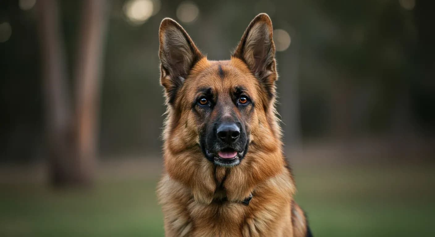 Close-up portrait of a German Shepherd showing clear body language signals including alert ears and gentle eye contact, demonstrating the communication cues discussed in the article