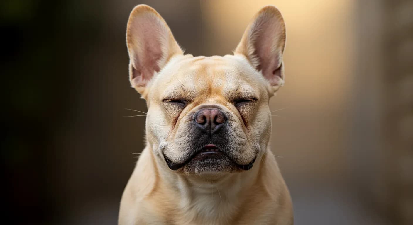 A French Bulldog sleeping peacefully, showing the flat facial features that contribute to breathing issues and snoring in this breed