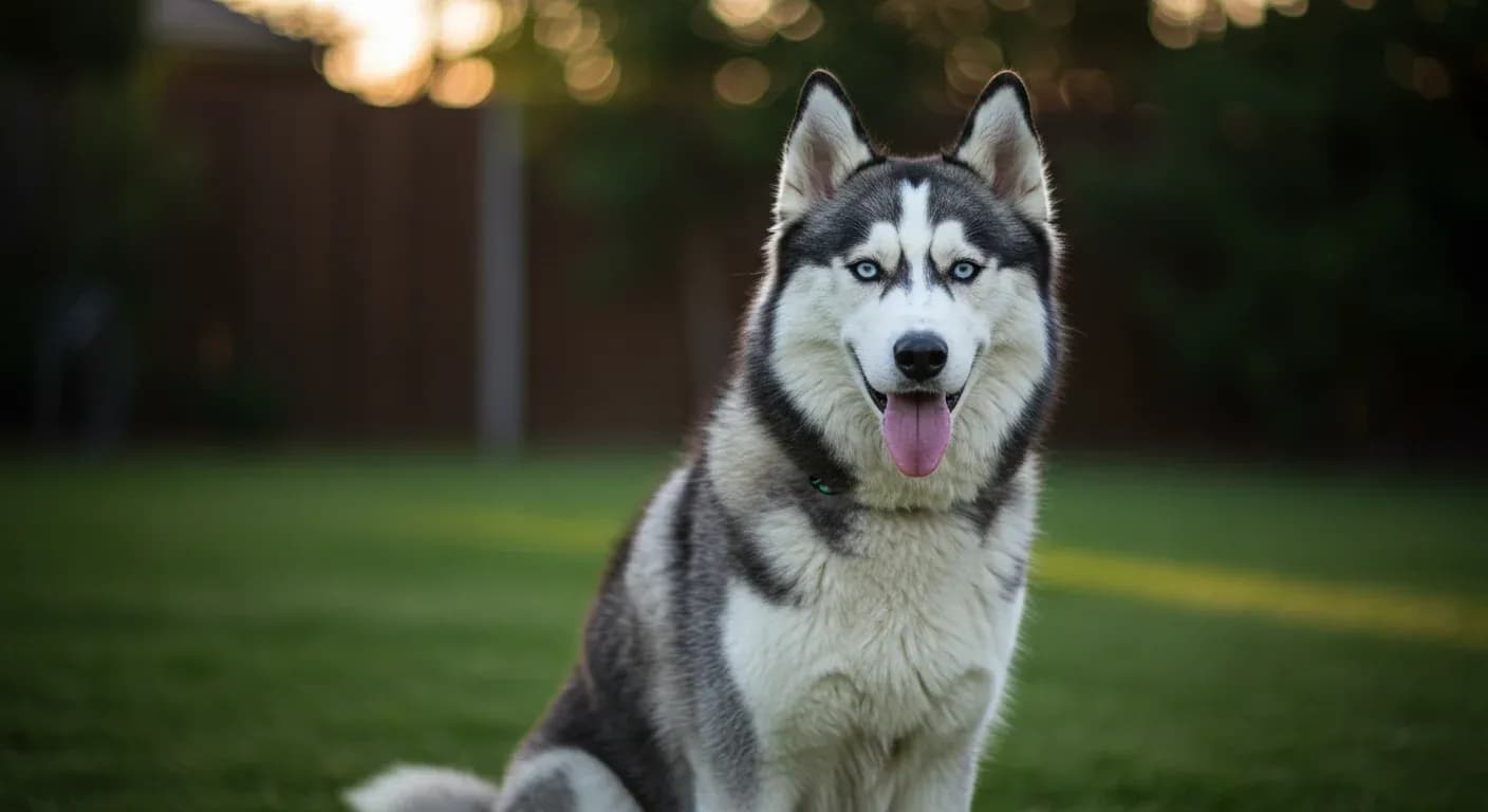Close-up portrait of a Siberian Husky showing their distinctive thick double coat that causes heavy shedding, centered in frame to illustrate the article's focus on coat management