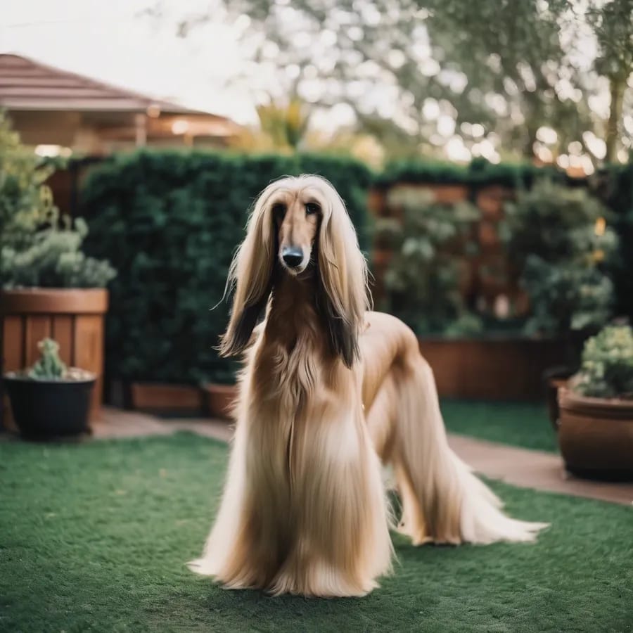 Afghan Hound in a modern backyard
