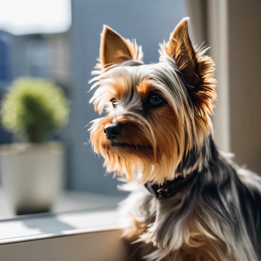 Australian Silky Terrier on a window seat