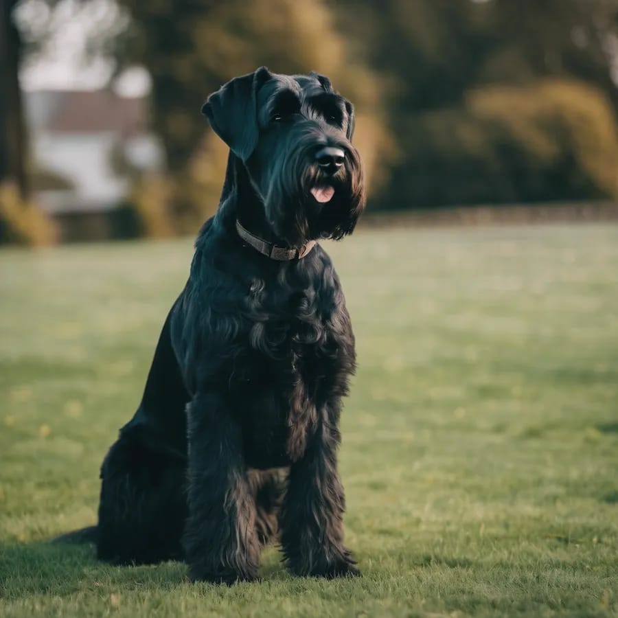 Giant Schnauzer standing on a lawn