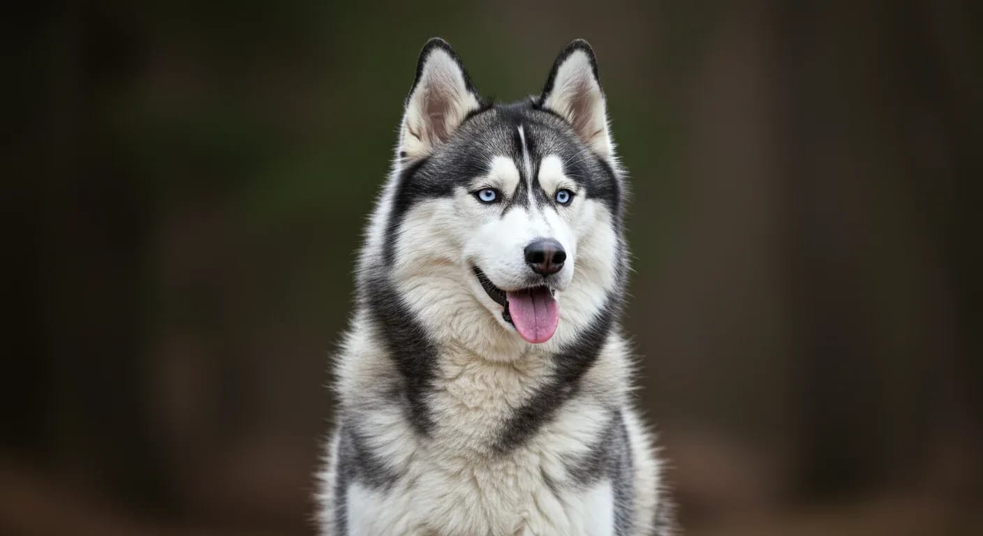 Close-up portrait of a Siberian Husky showcasing its healthy double coat structure, demonstrating the grooming care discussed in the article