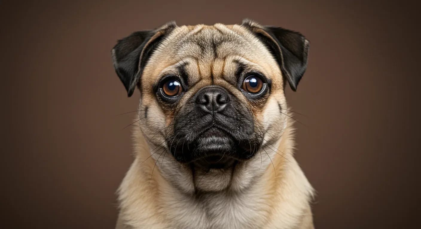 Close-up portrait of a fawn Pug showing the breed's characteristic flat face, wrinkled features, and large dark eyes that make them prone to specific health conditions discussed in the article