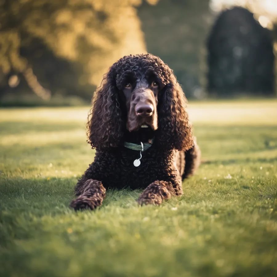 Irish Water Spaniel on a lawn