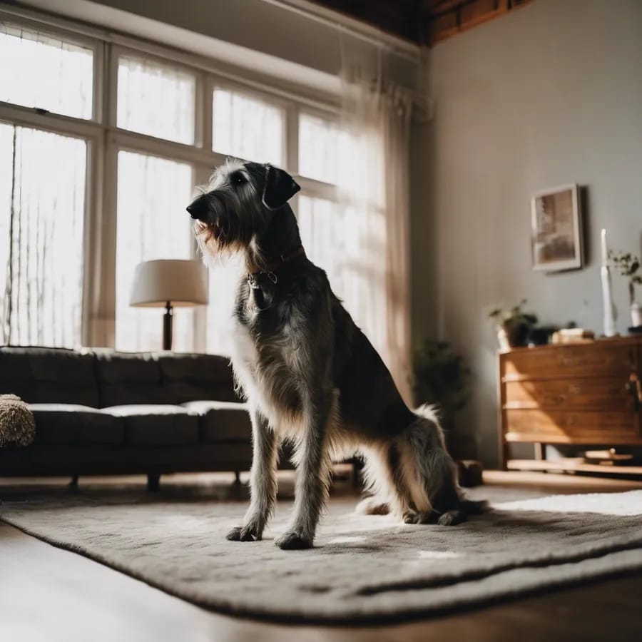 Irish Wolfhound in a spacious living room