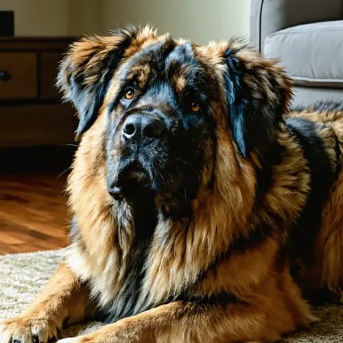 Leonberger: Massive lion-like dog in large home living space