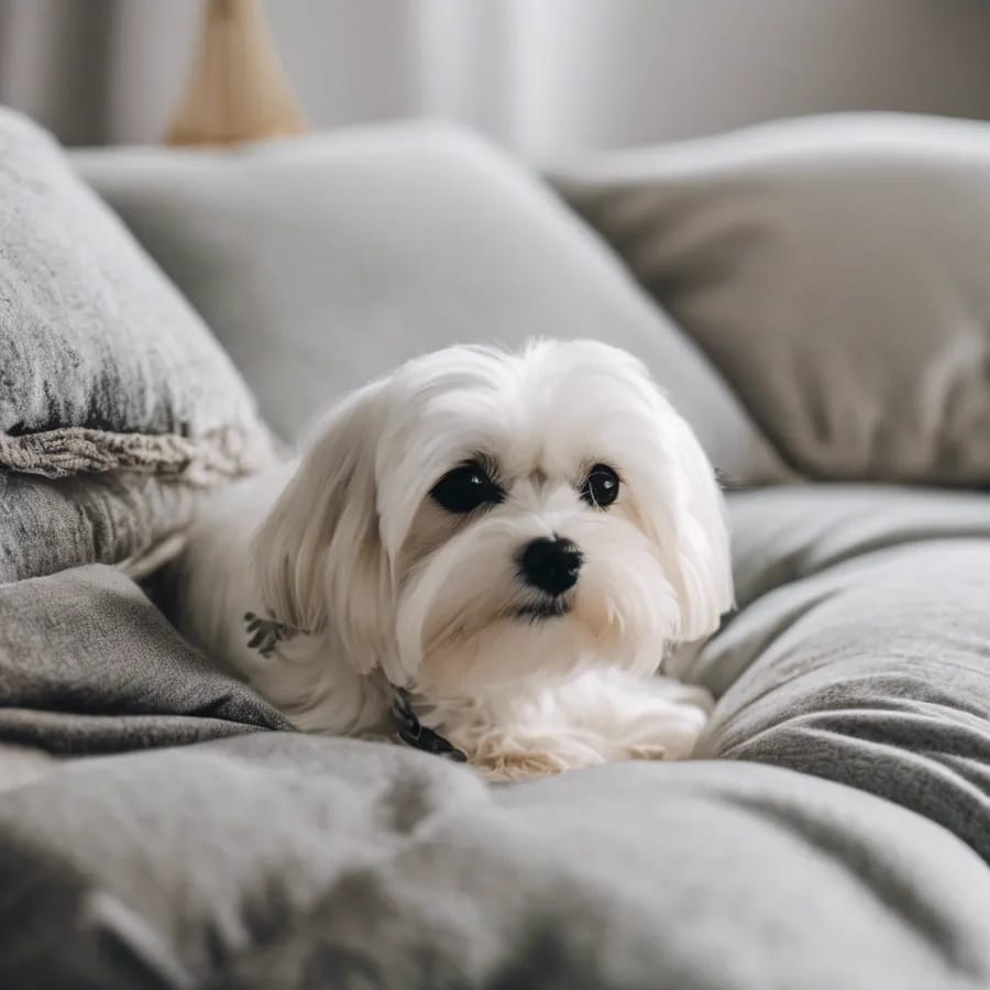 Maltese on a plush cushion